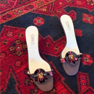 Prada Brown Embellished Women's Sandals